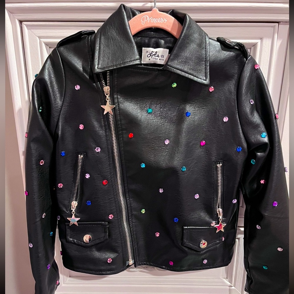 Lola and the Boys Faux Leather Jeweled Jacket
